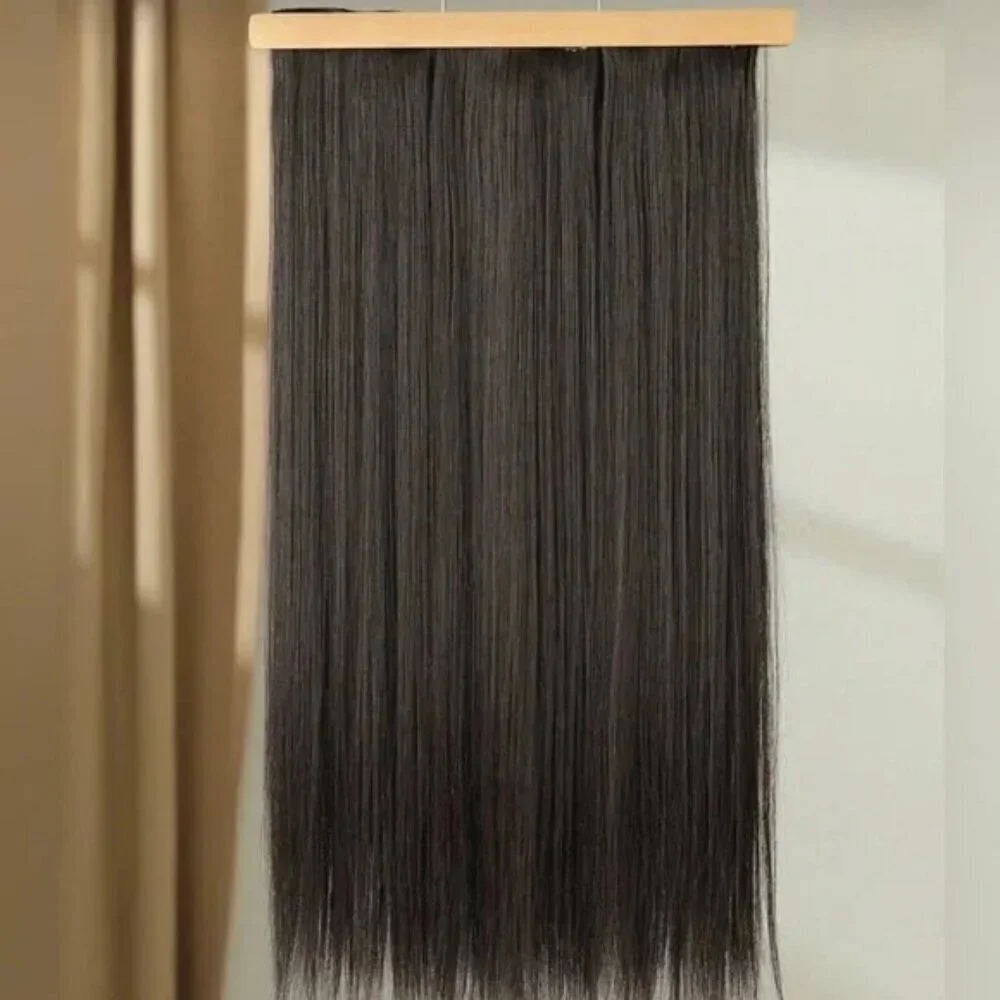 Human Hair Blend Clip-In Extensions | Long Straight Silky Hair | Dark Brown #3